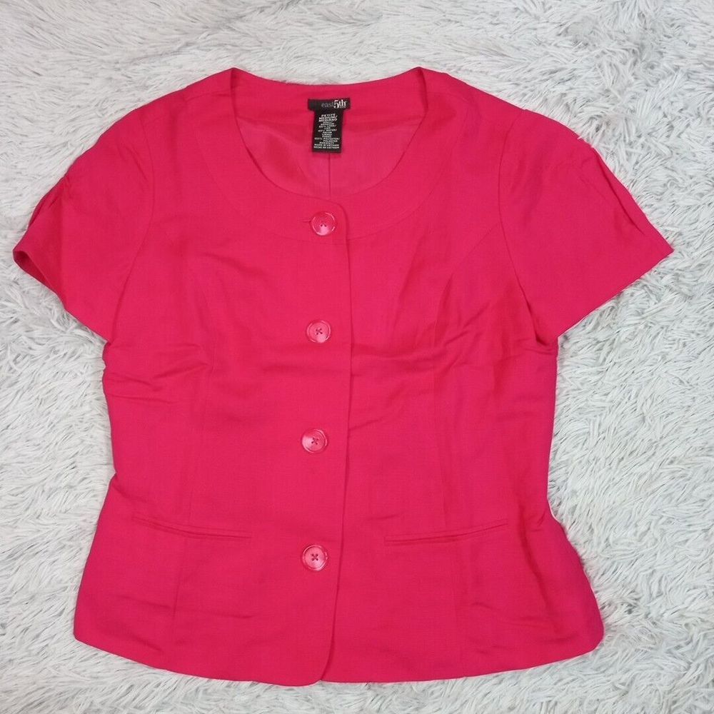 East 5th Shirt Womens Petite M Pink Linen Blend Button Up Faux Pockets Career